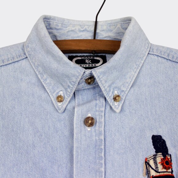 Vintage Parkview Marching Band Denim Shirt, Blue Jean Embroidered Button Down - Picture 5 of 8